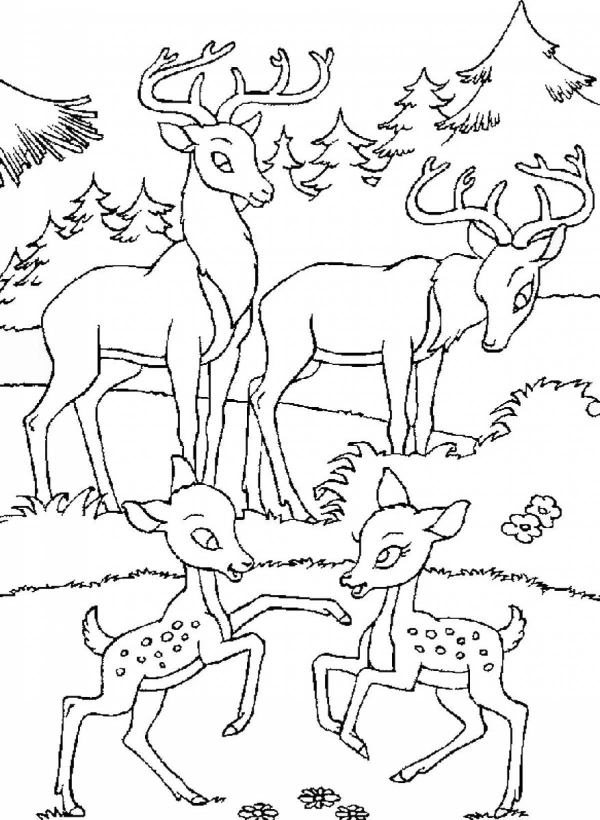Яркая раскраска олень для детей 6-7 лет