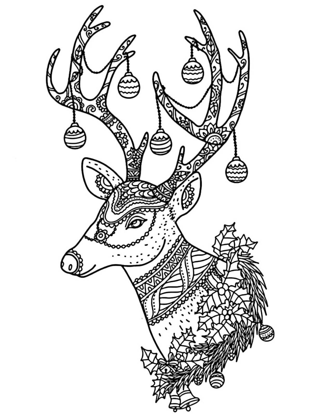 Радостная раскраска олень для детей 6-7 лет