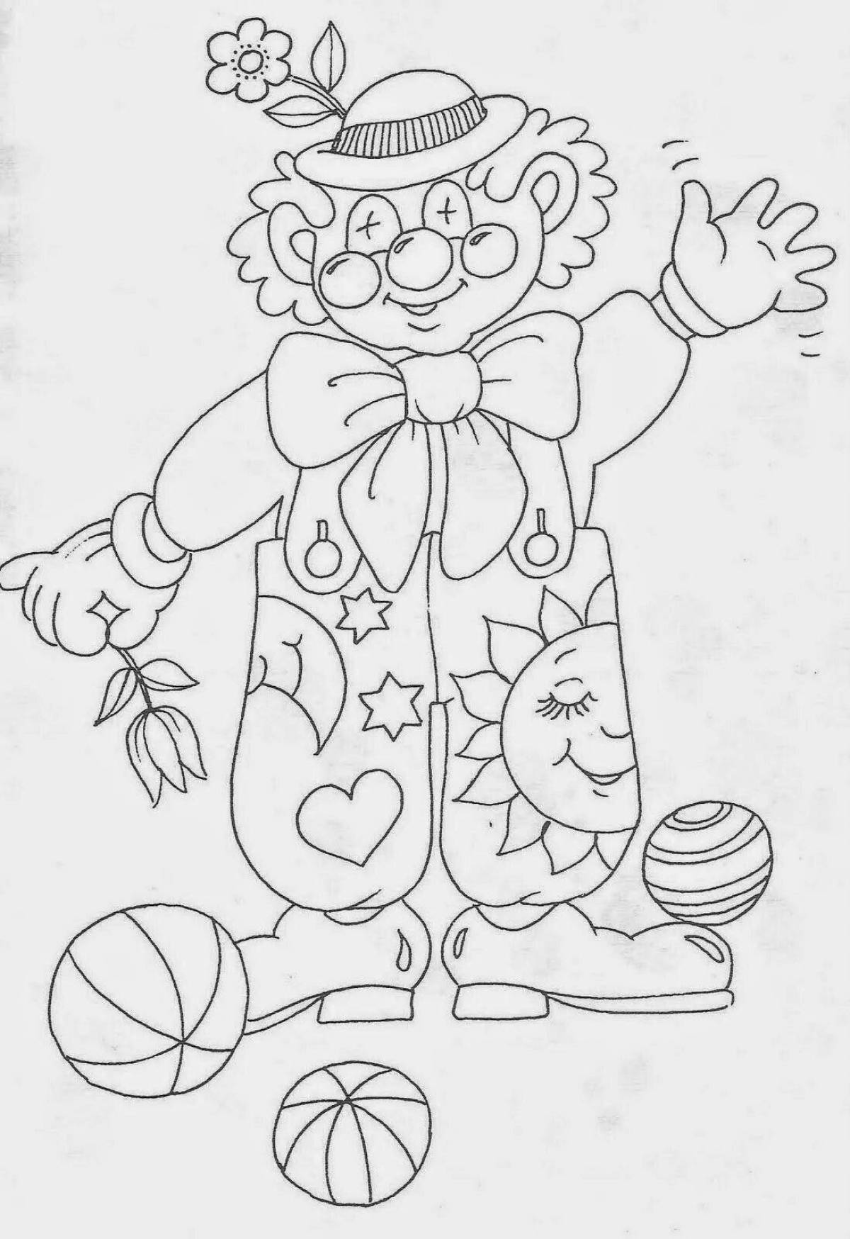 Animated clown coloring page for 6-7 year olds
