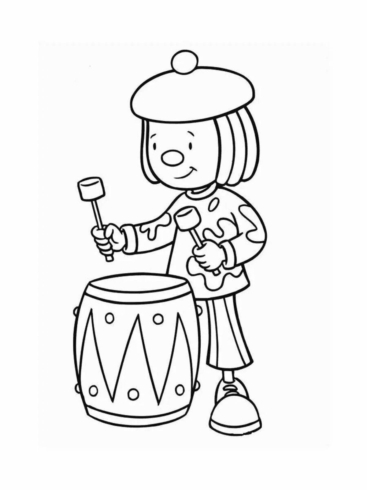 Яркая барабанная раскраска для детей 3-4 лет