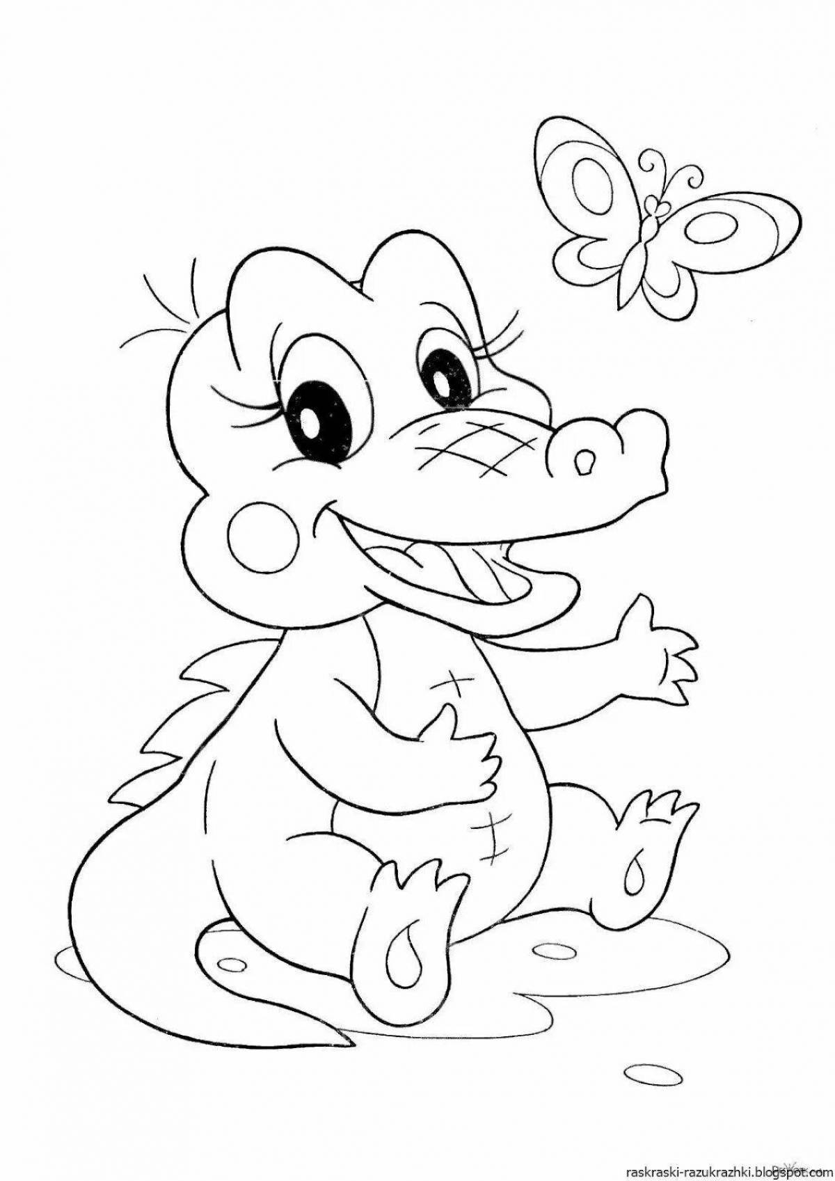 Очаровательная раскраска крокодил для детей 3-4 лет
