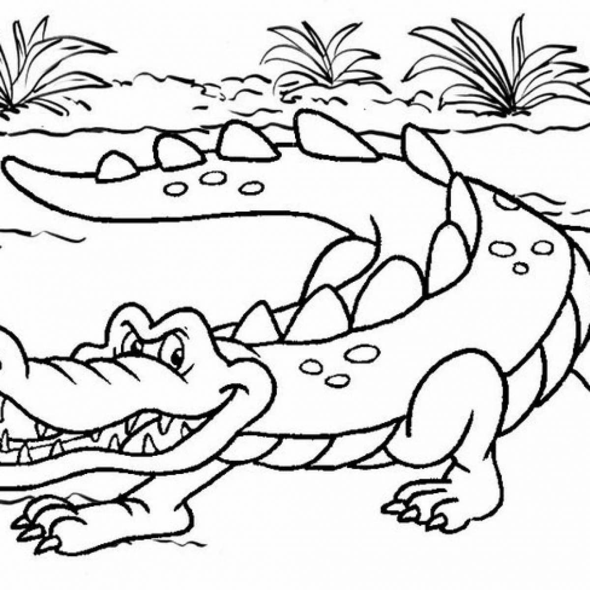 Раскраска очаровательный крокодил для детей 3-4 лет