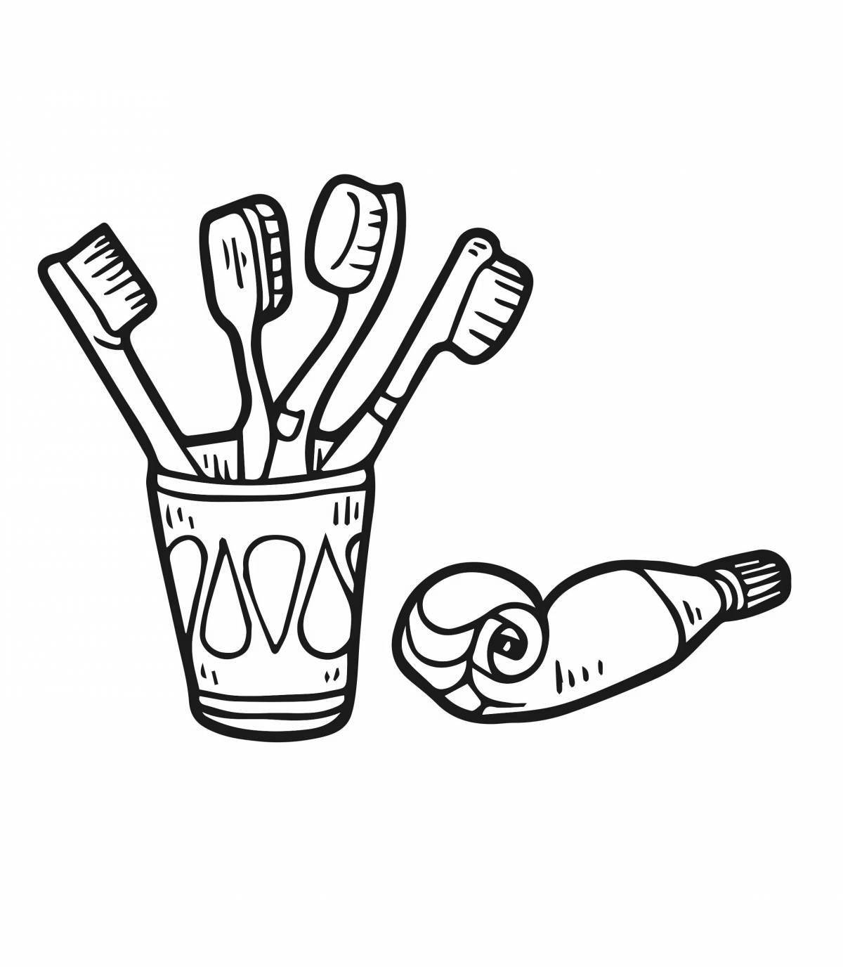 Bright toothbrush and toothpaste coloring page