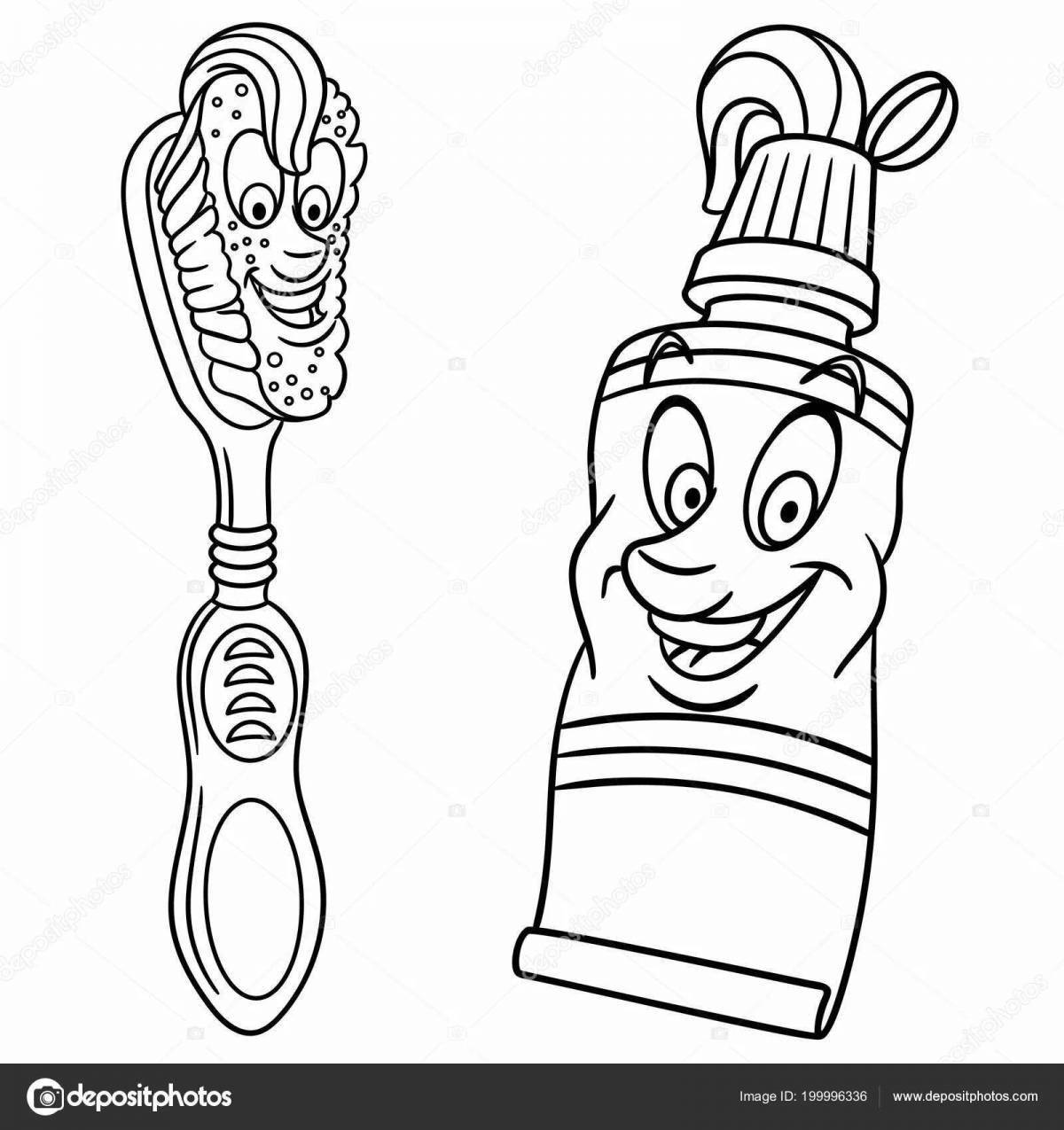Attractive toothbrush and toothpaste coloring page