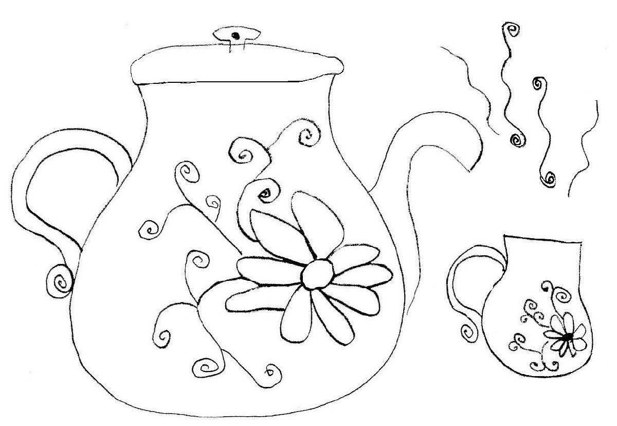 Coloring page happy teapot for children 2-3 years old