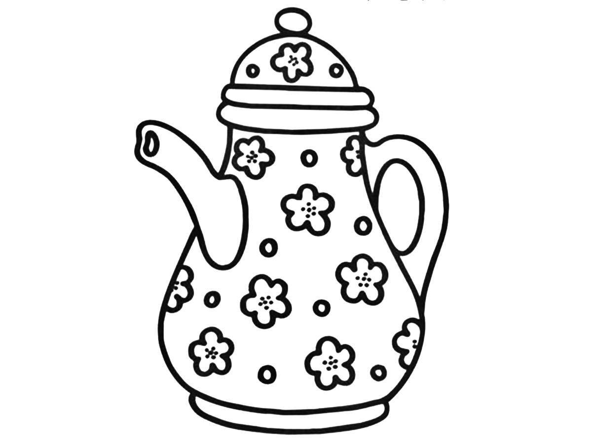 Раскраска симпатичный чайник для детей 2-3 лет
