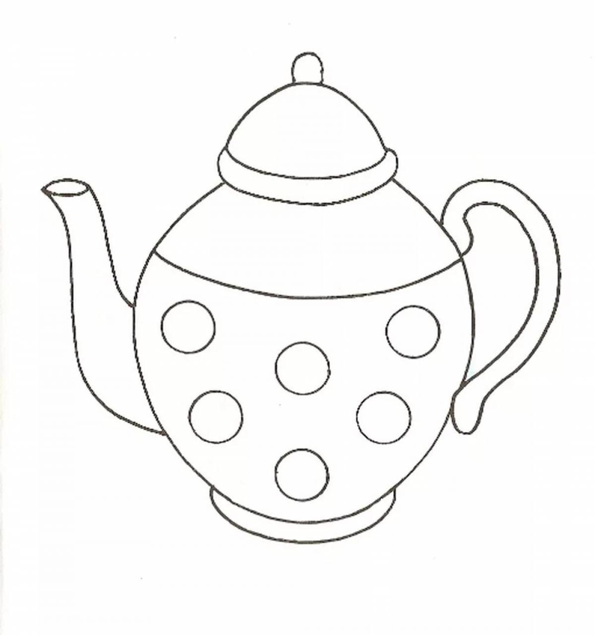 Glittering teapot coloring page for 2-3 year olds