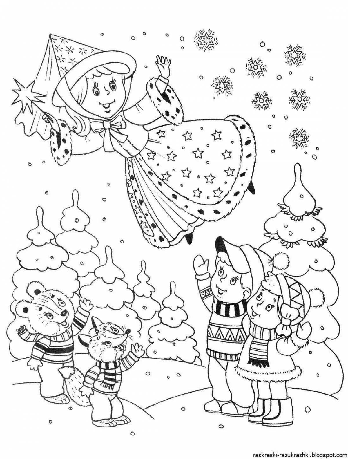 Merry winter coloring book for children 6-7 years old