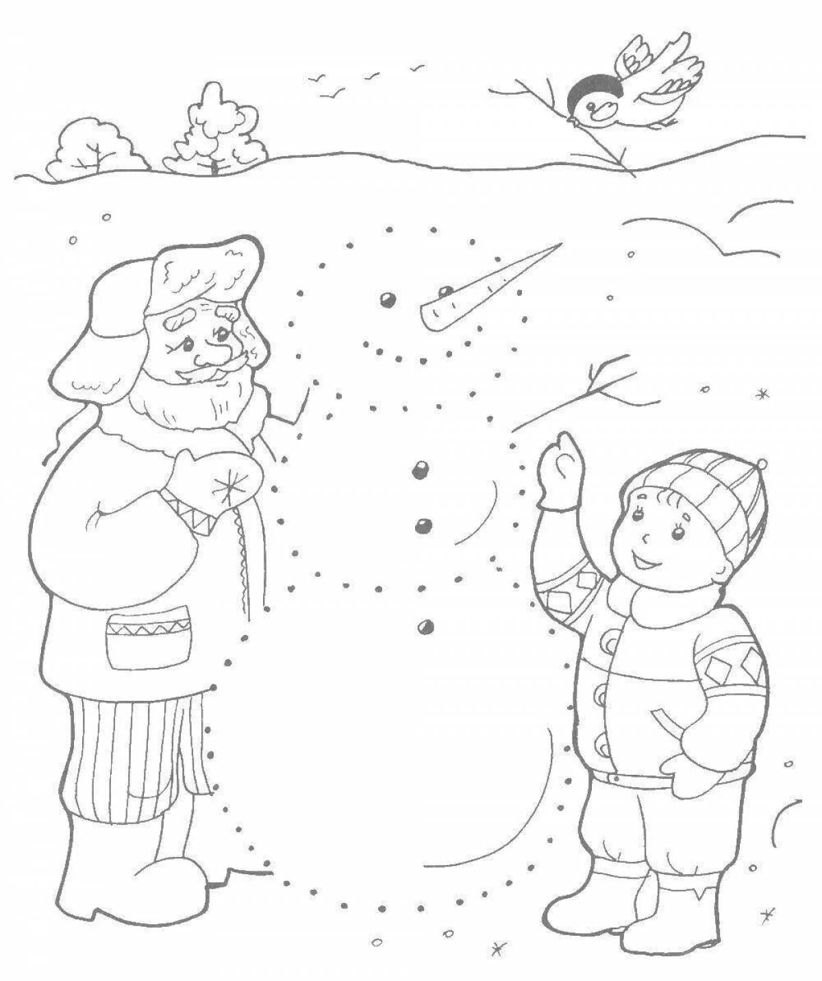 Violent winter coloring book for children 6-7 years old