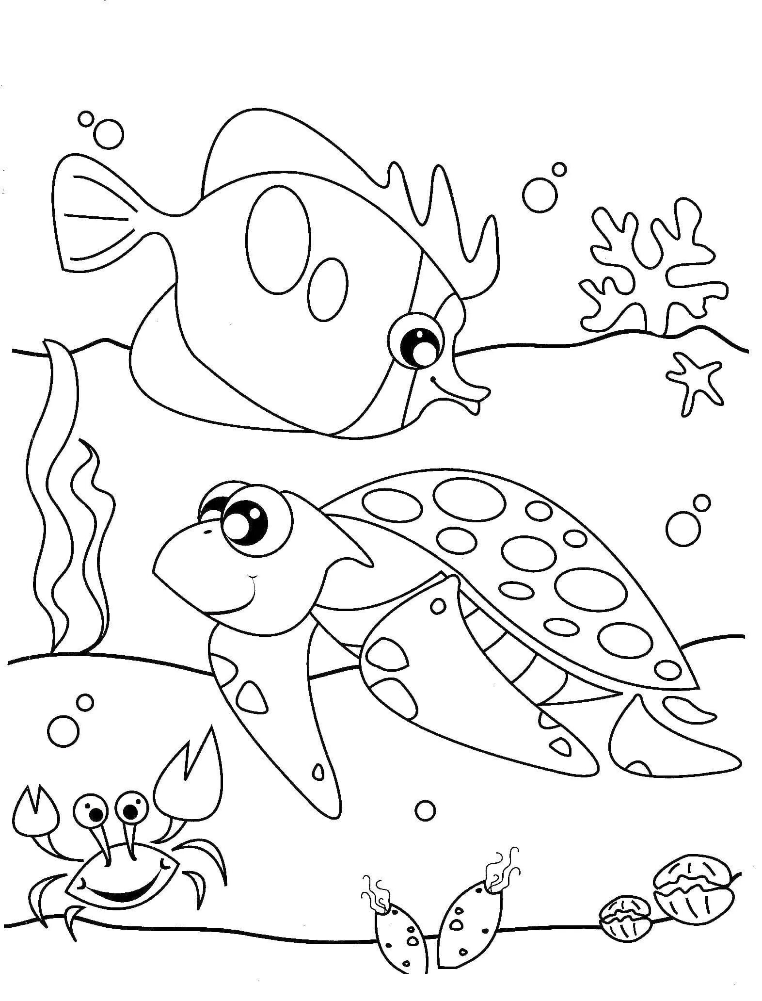Распечатать раскраски для детей подводный мир