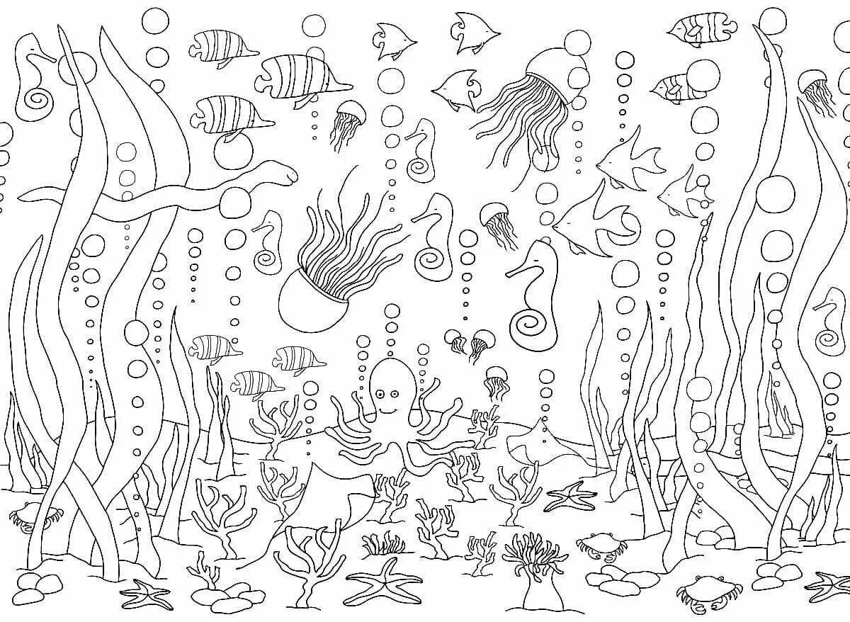 Coloring page joyful underwater world