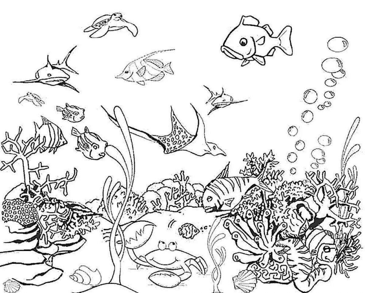 Coloring page bizarre underwater world