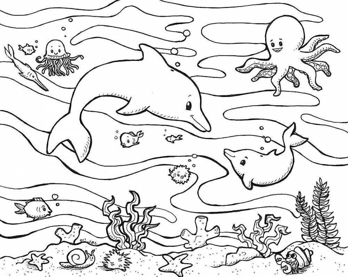 Coloring book living underwater world