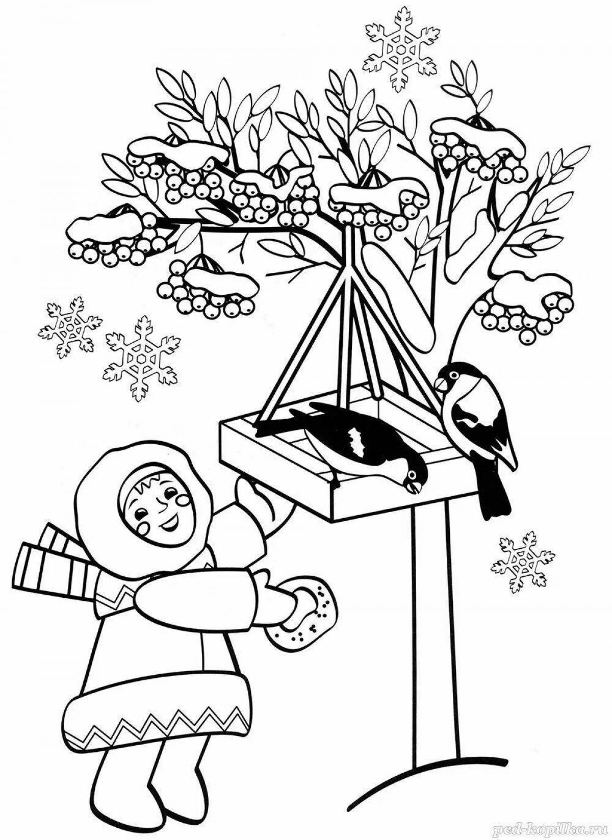 Adorable bird feeder coloring page for toddlers
