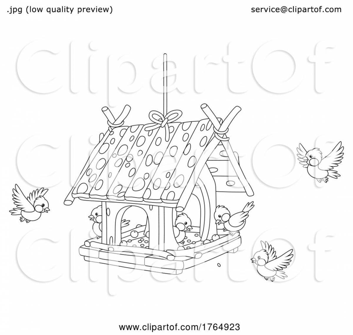 Изысканная раскраска «кормушка для птиц» для детей