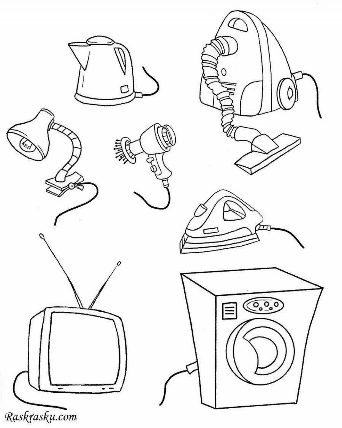 Colourful coloring book household appliances for children 4-5 years old