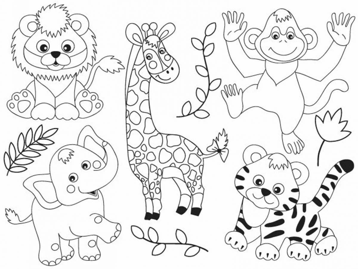 Colorful African Animals Coloring Page for 3-4 year olds