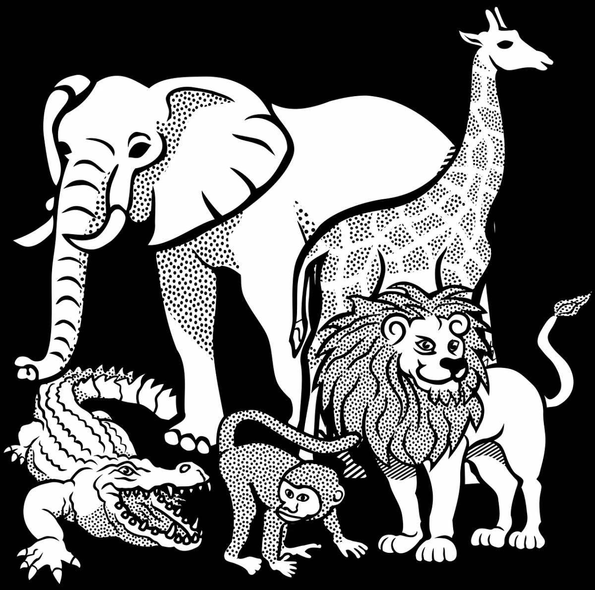Яркая раскраска африканских животных для детей 3-4 лет