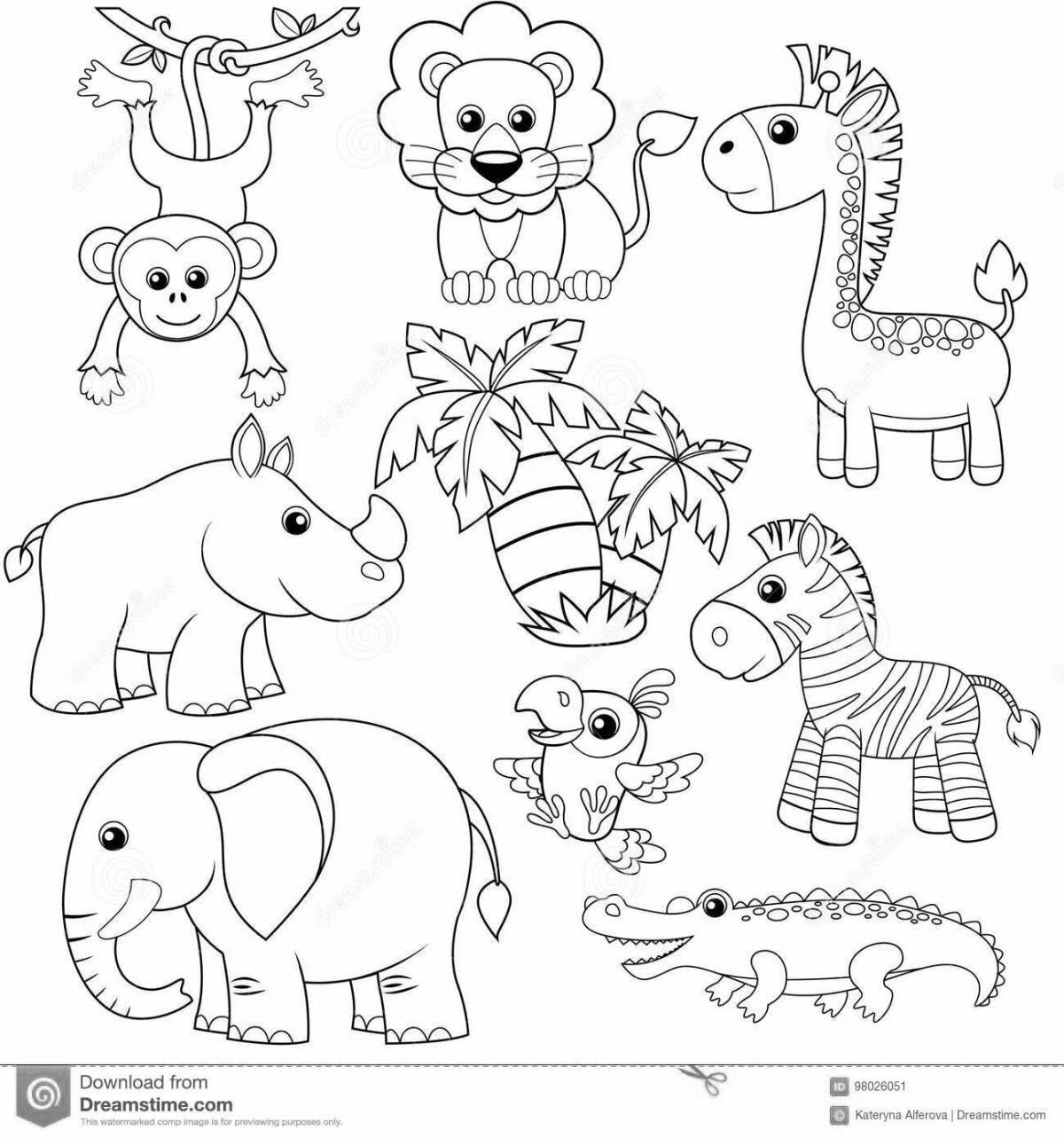 Раскраска милых африканских животных для детей 3-4 лет