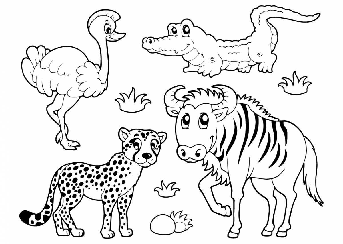 Милая африканская раскраска с животными для детей 3-4 лет