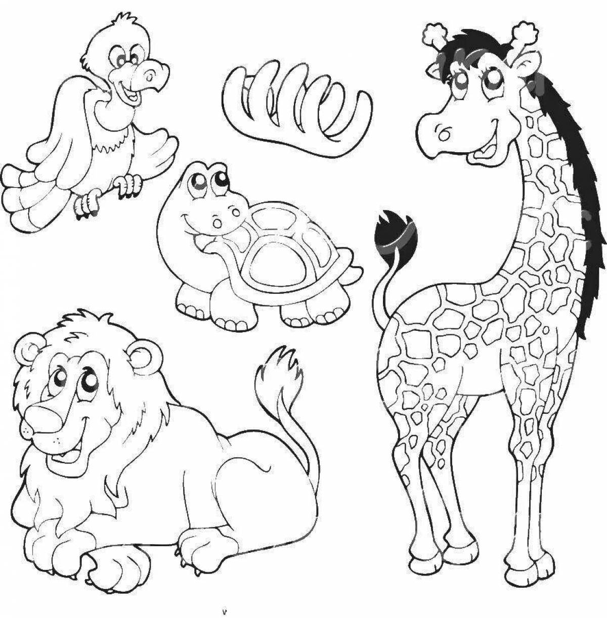 Amazing African animals coloring page for 3-4 year olds