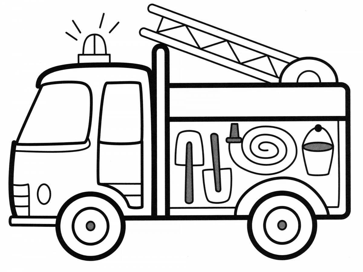 A playful fire truck coloring page for 2-3 year olds