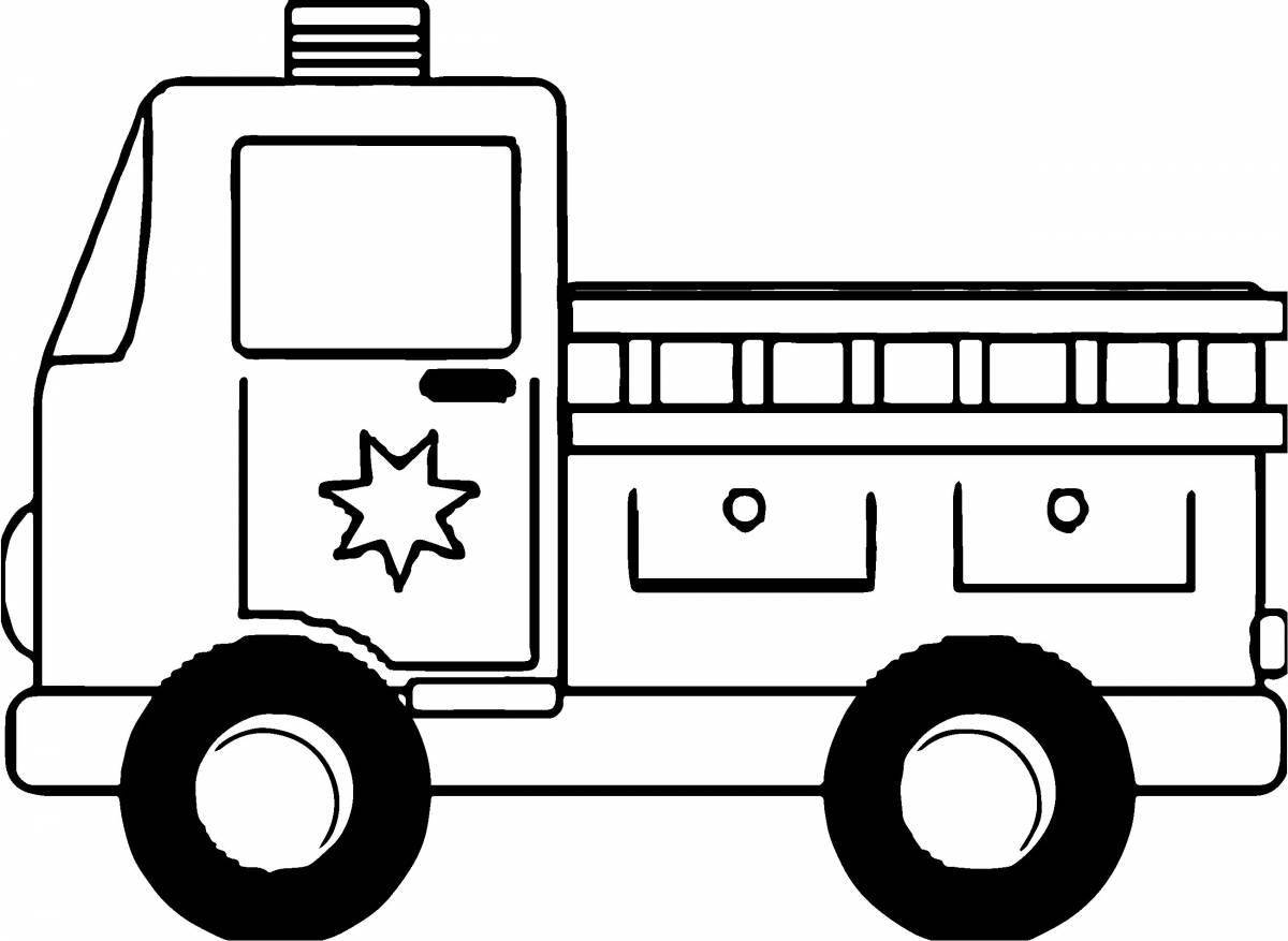 Раскраска милая пожарная машина для малышей 2-3 лет