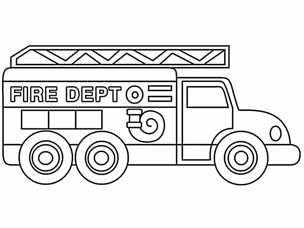 Раскраска очаровательная пожарная машина для дошкольников 2-3 лет