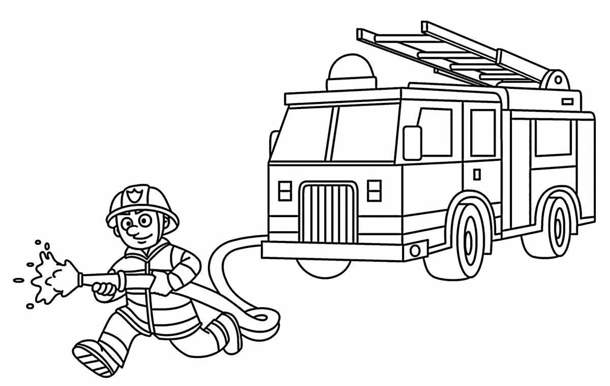 Раскраска смешная пожарная машина для дошкольников 2-3 лет