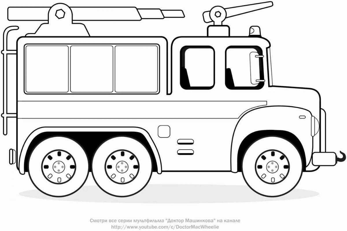 Fire truck coloring book for kids 2-3 years old