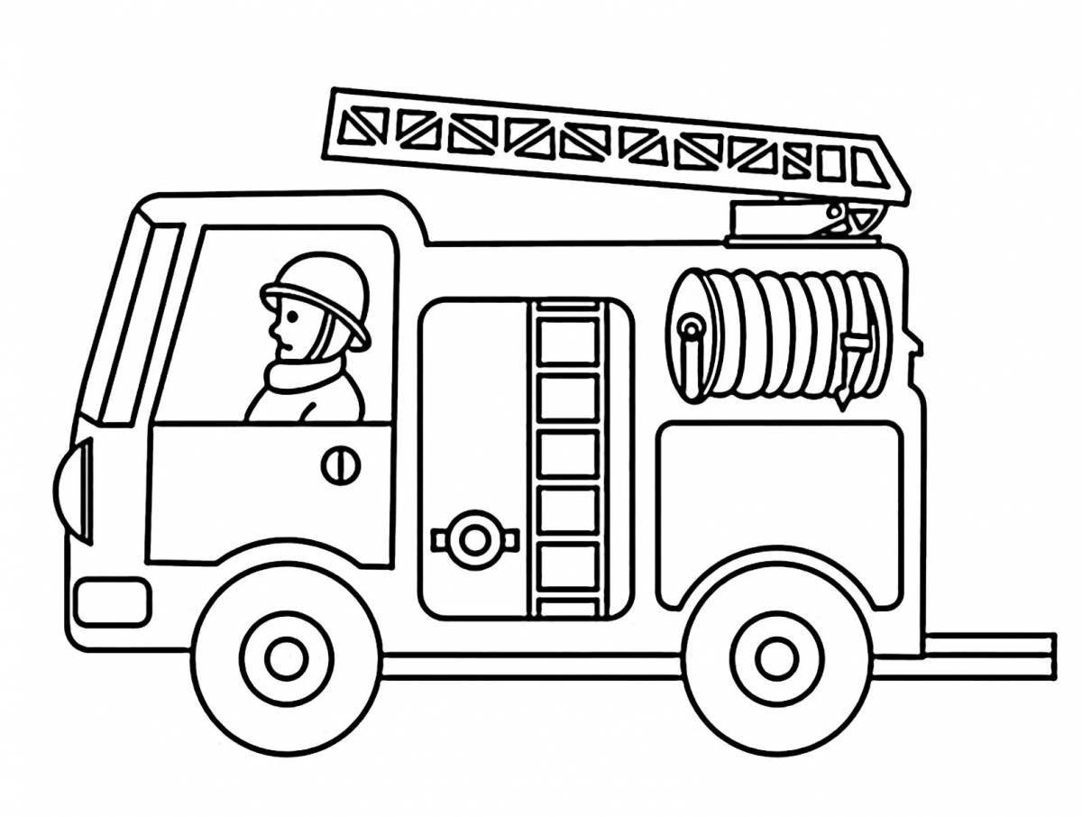 Раскраска веселая пожарная машина для дошкольников 2-3 лет