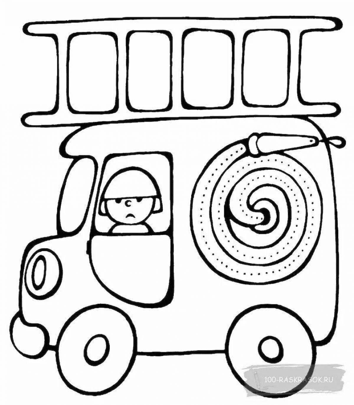 Adorable fire truck coloring book for 2-3 year olds