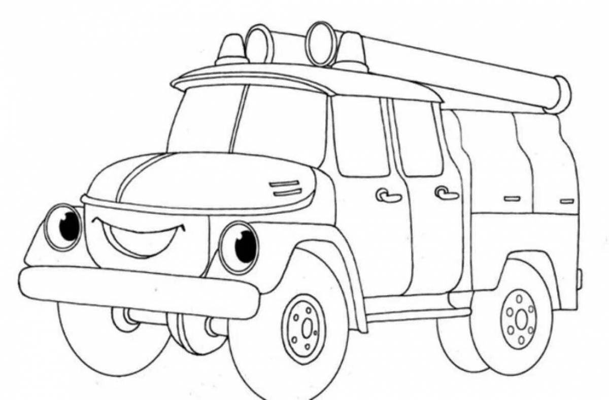 Увлекательная раскраска пожарная машина для дошкольников 2-3 лет