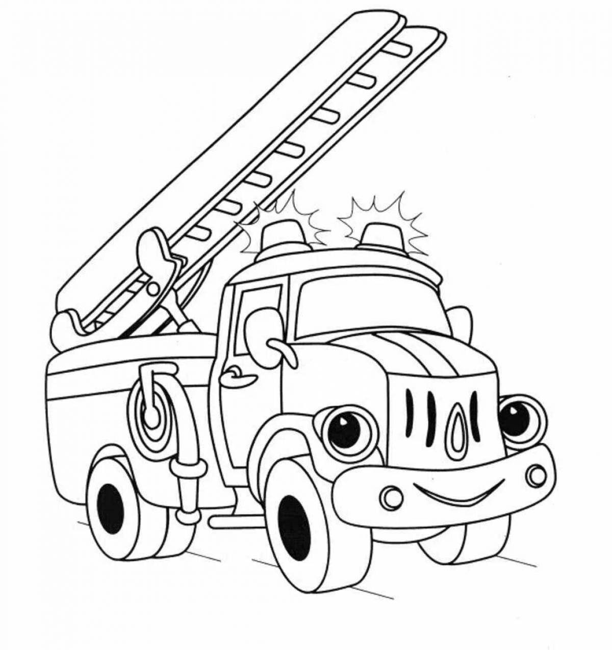 Игровая страница раскраски пожарной машины для детей 2-3 лет