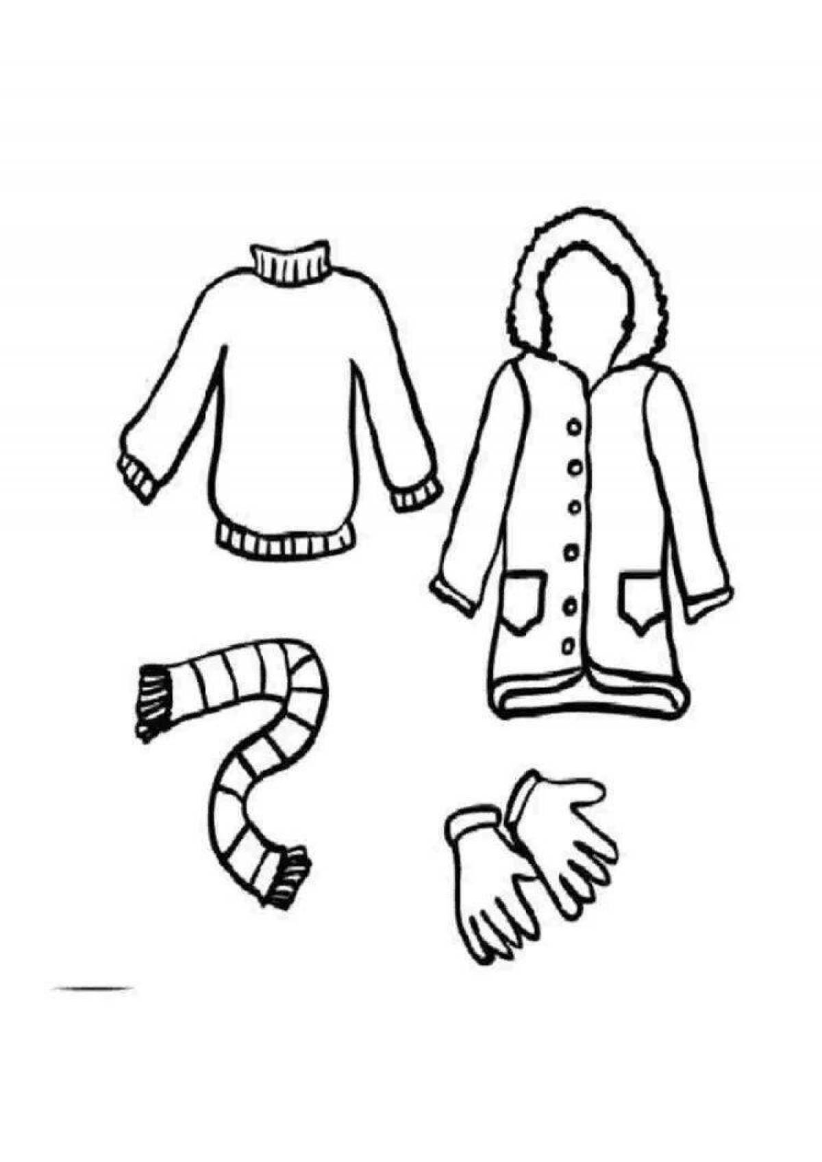 Веселая страница раскраски зимней одежды для детей 5-6 лет