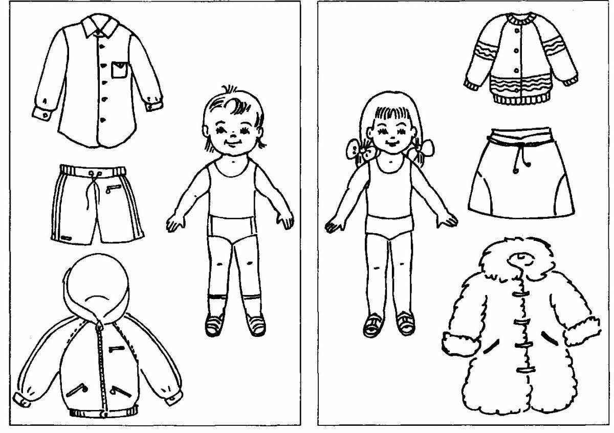 Adorable winter clothes coloring page for 5-6 year olds