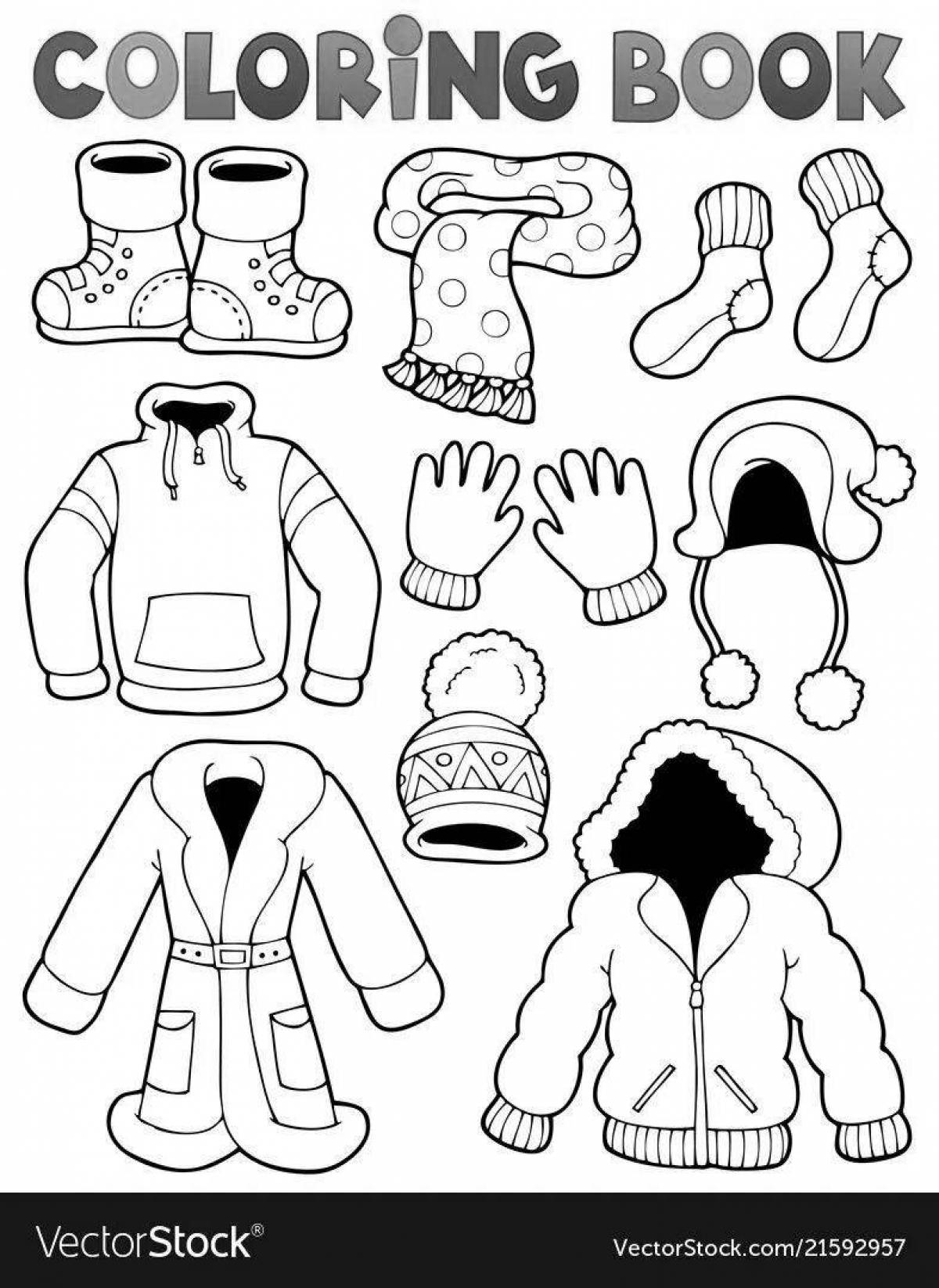 Раскраска милая зимняя одежда для детей 5-6 лет