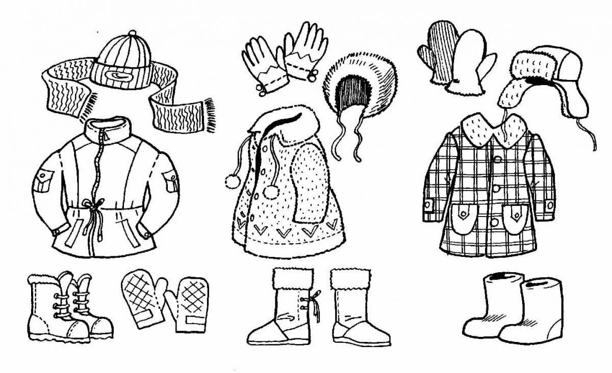 Showy winter clothes coloring page for 5-6 year olds