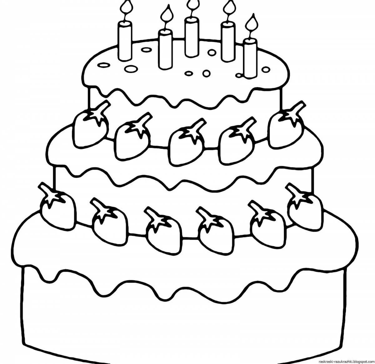 Playful cake coloring page for 5-6 year olds