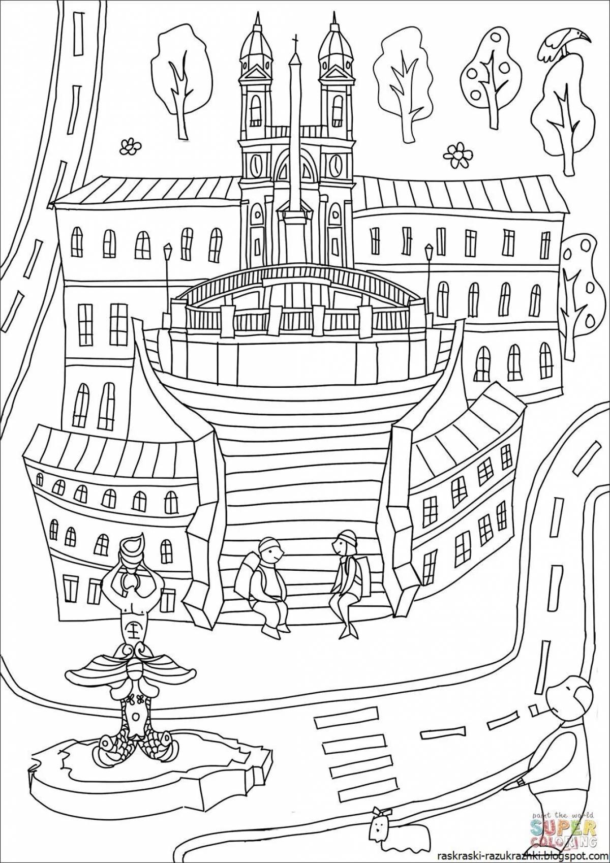 Coloring page st. petersburg obsessed with flowers for children 5-6 years old