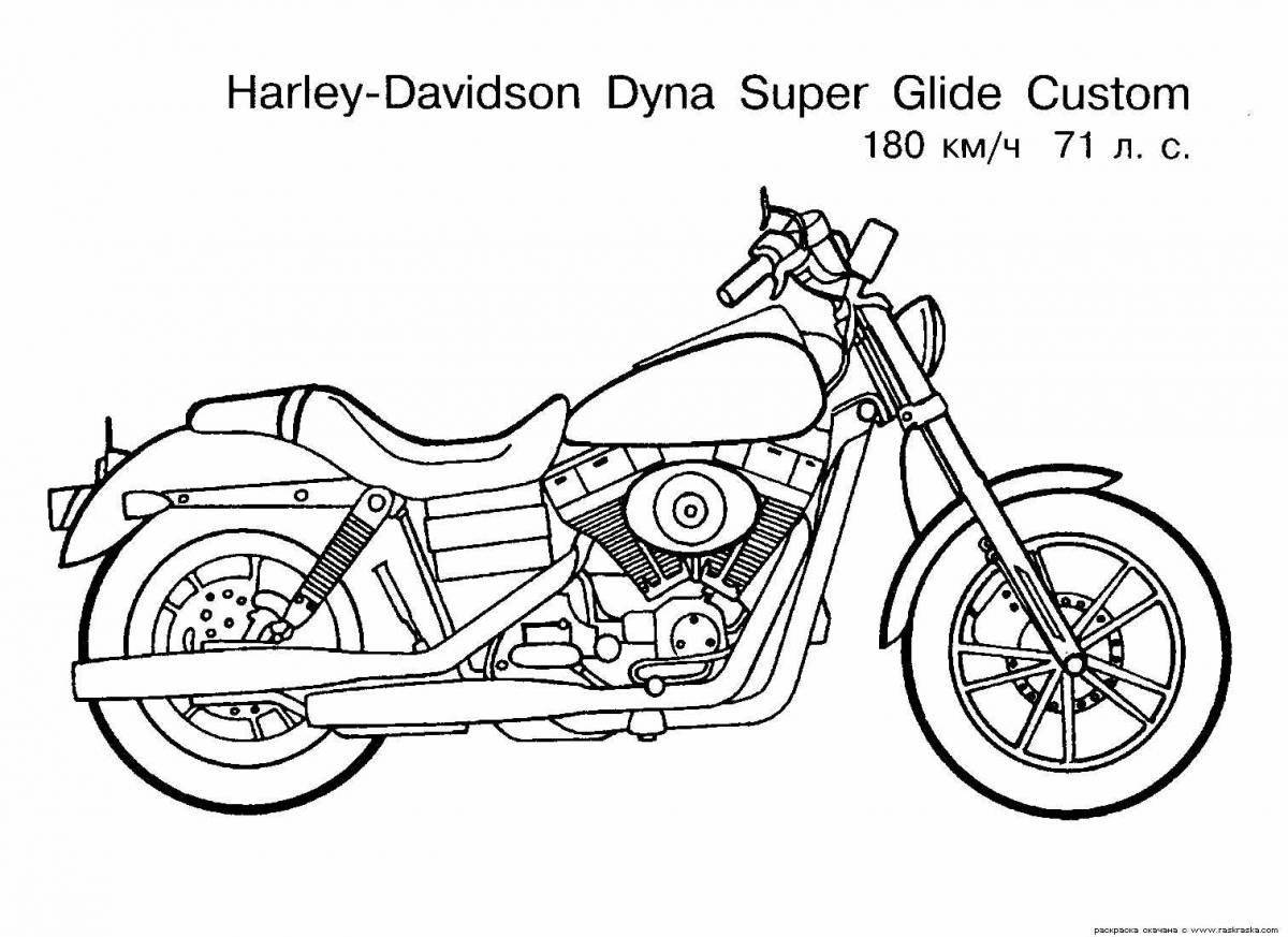 Playful motorcycle coloring page for 6-7 year olds