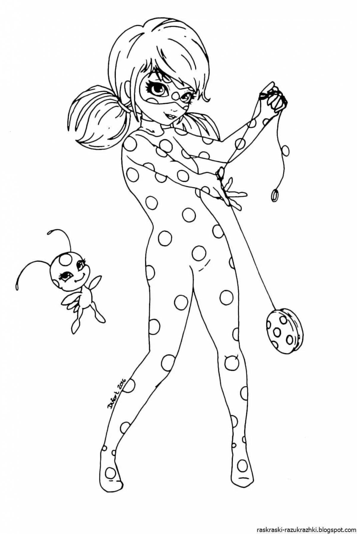 Coloring fairy lady bug and super cat