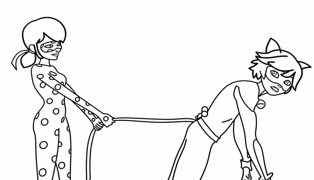 Sparkling ladybug and super cat coloring page