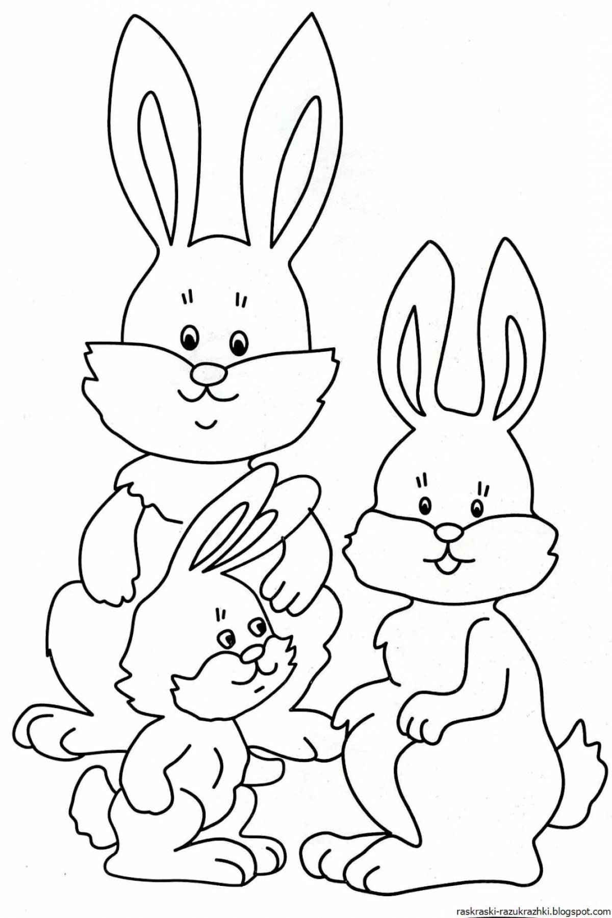 Colourful adorable hare coloring book for kids
