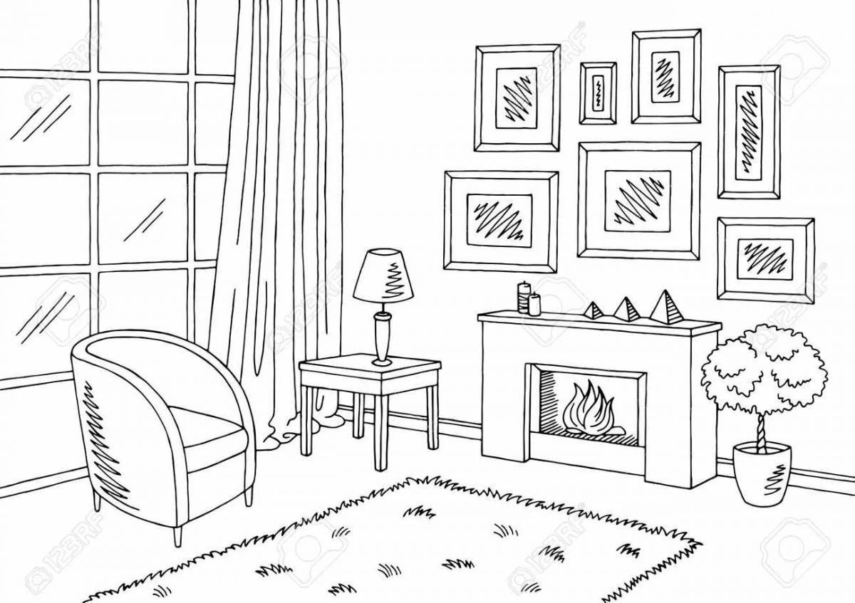 Colouring cheerful living room for children