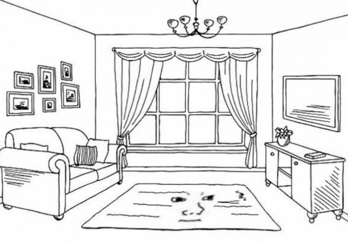 Gorgeous living room coloring book for kids