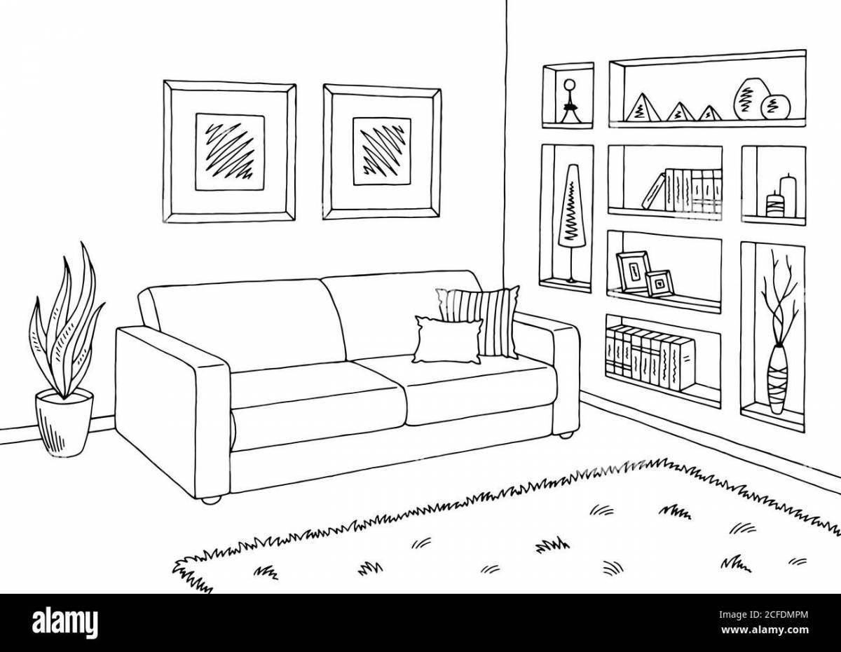 Amazing living room coloring book for kids