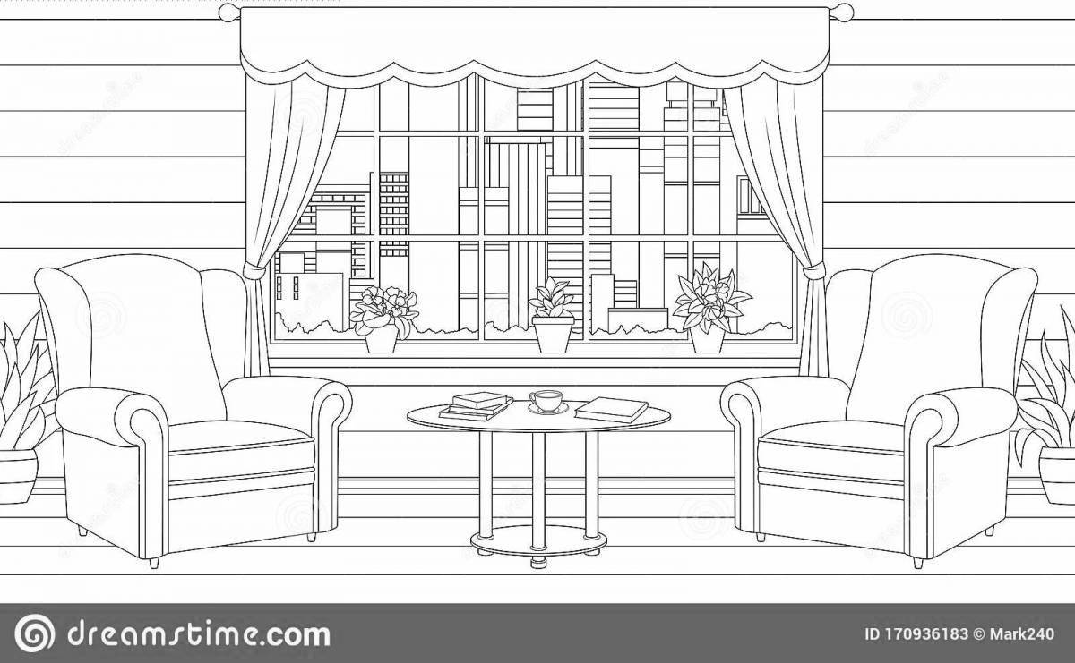 Wonderful living room coloring book for kids