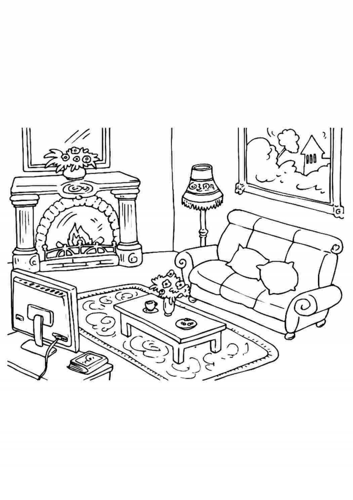 Beautiful living room coloring book for kids
