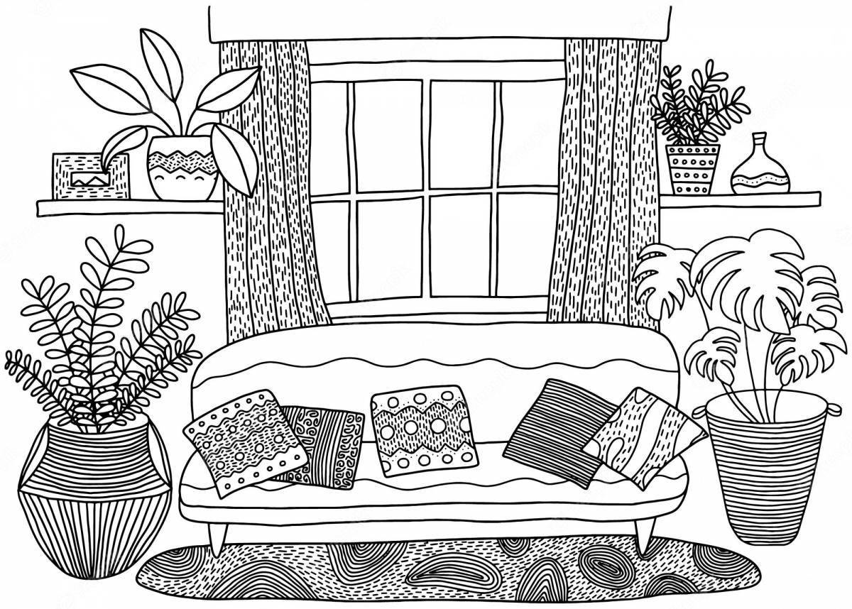 Adorable living room coloring book for kids